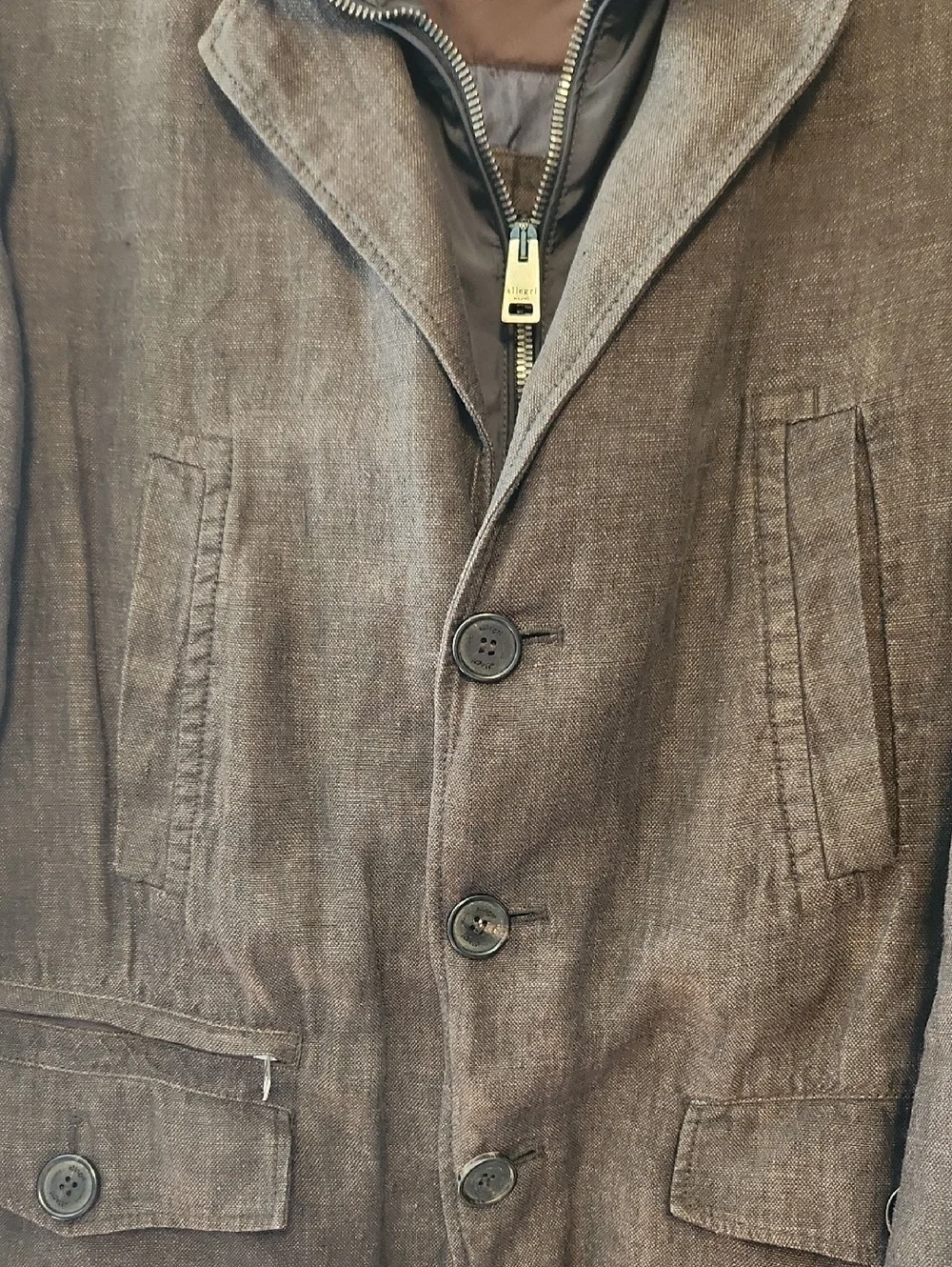 Allegri Milano Men's Black Brown Linen Blazer Vest Size 48EU/38US